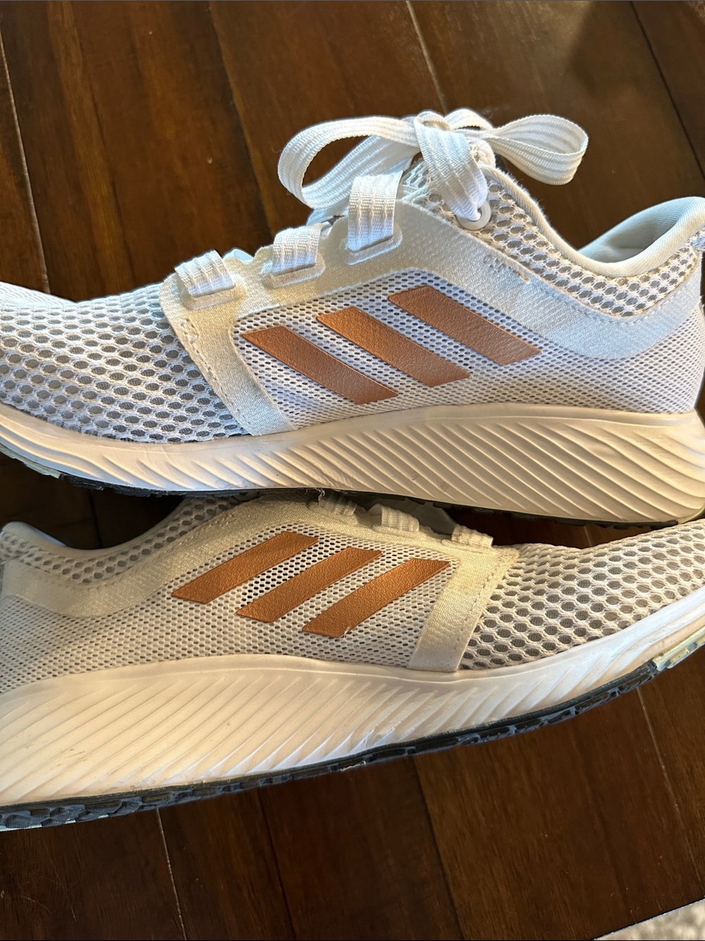 adidas White Mesh Sneakers with Metallic gold Stripes - Picture 2 of 7